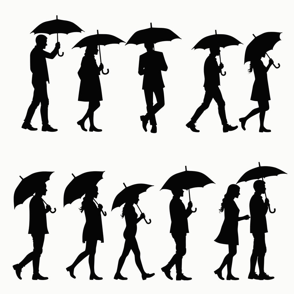 People walking in the rain silhouette vector