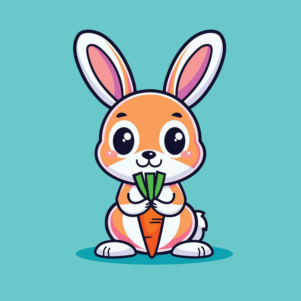 Cute cartoon rabbit holding carrot vector