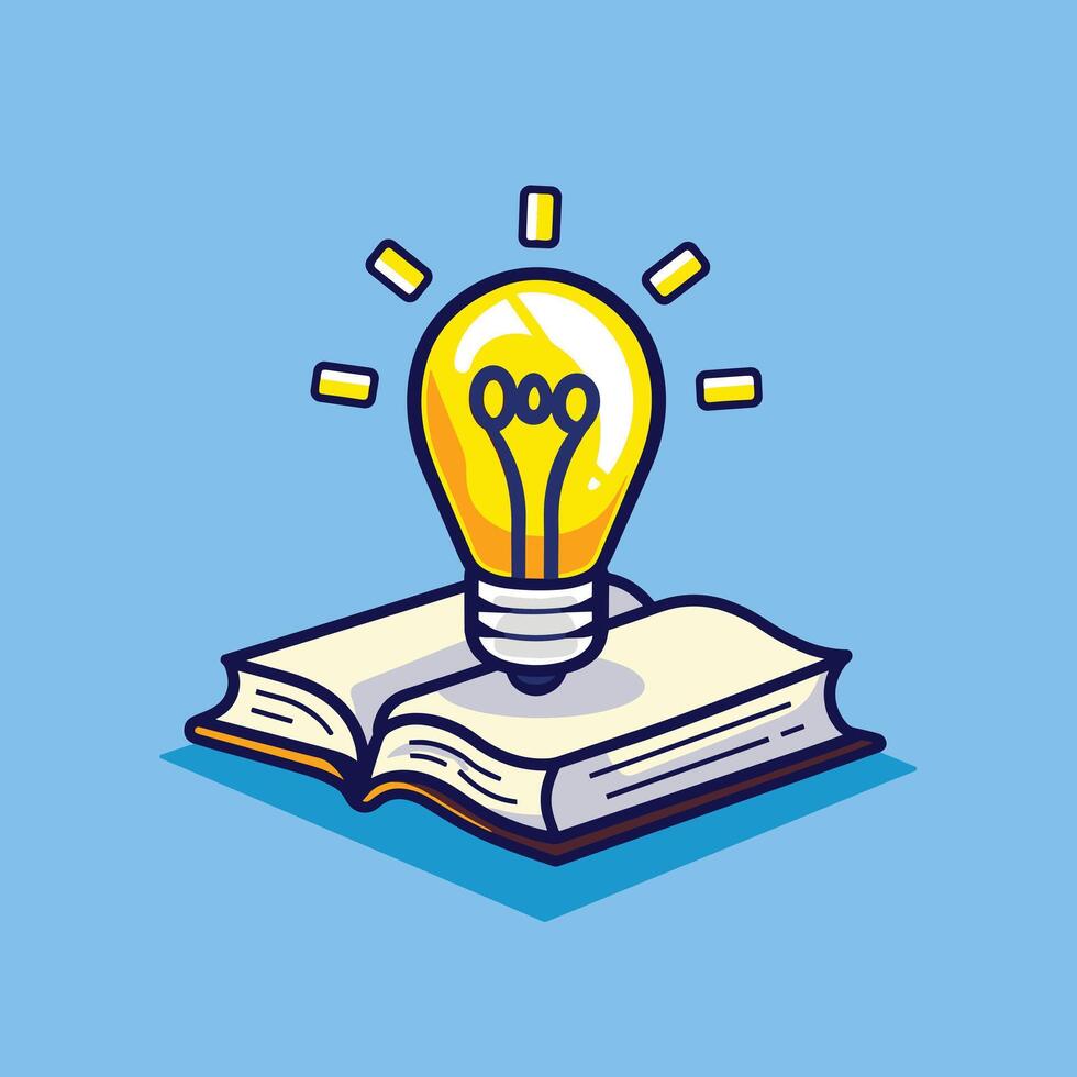 An open book with a light bulb on top vector