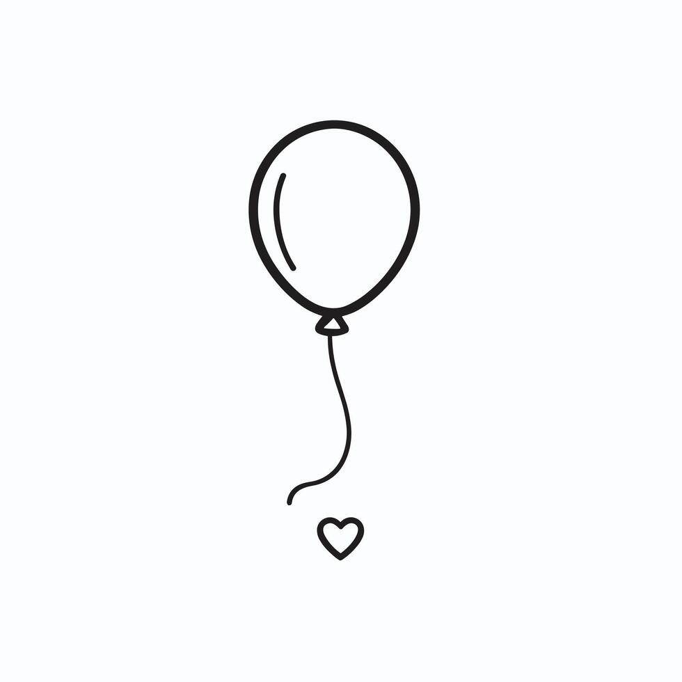 A black and white drawing of a balloon with a heart vector