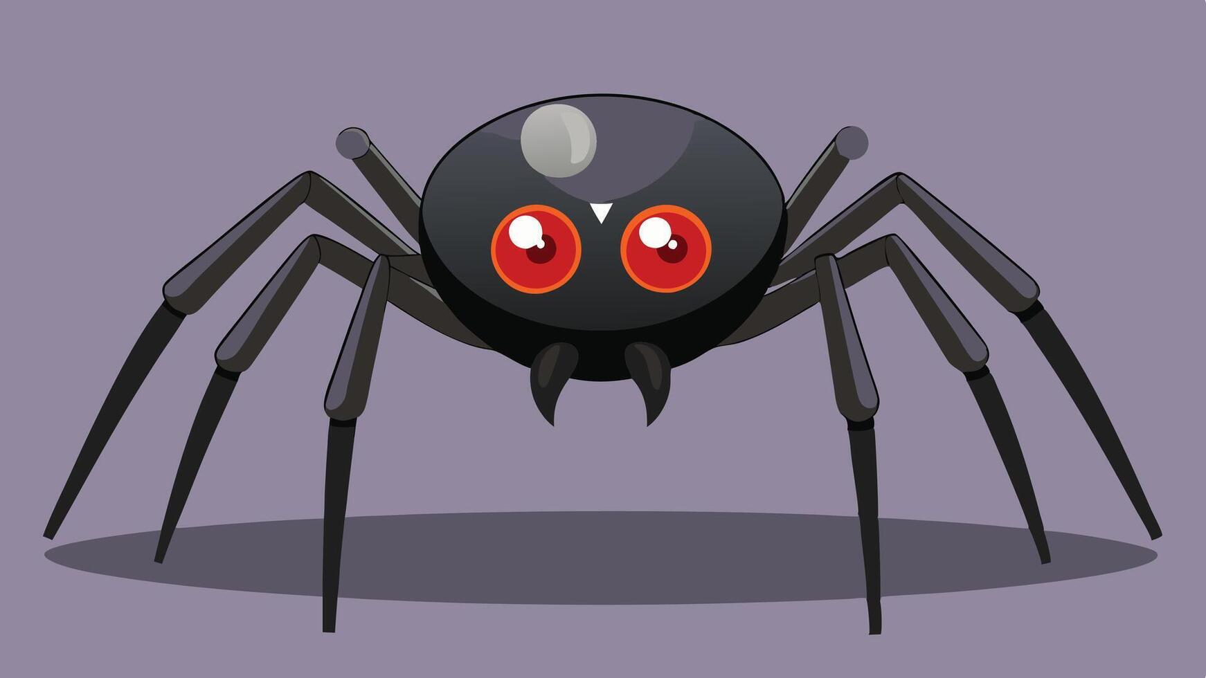 A cartoon-style spider with large red eyes stands on a simple background, showcasing its prominent features and eight long legs in a playful artistic design vector