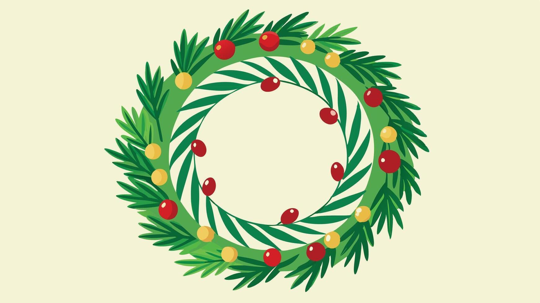 Illustration of a circular holiday wreath adorned with red and yellow berries, perfect for winter festivities and seasonal decorations in a cheerful setting vector