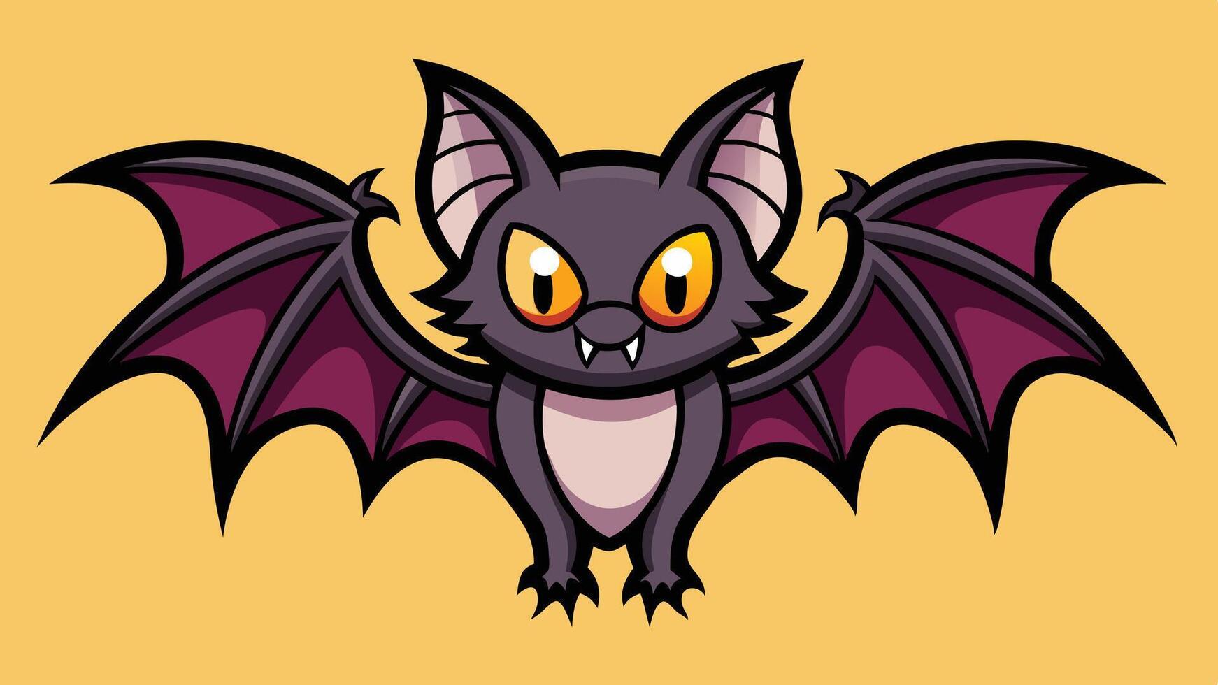 A cartoon bat with large wings and red ears is flying against a white background, showcasing its playful expression and cartoonish features vector