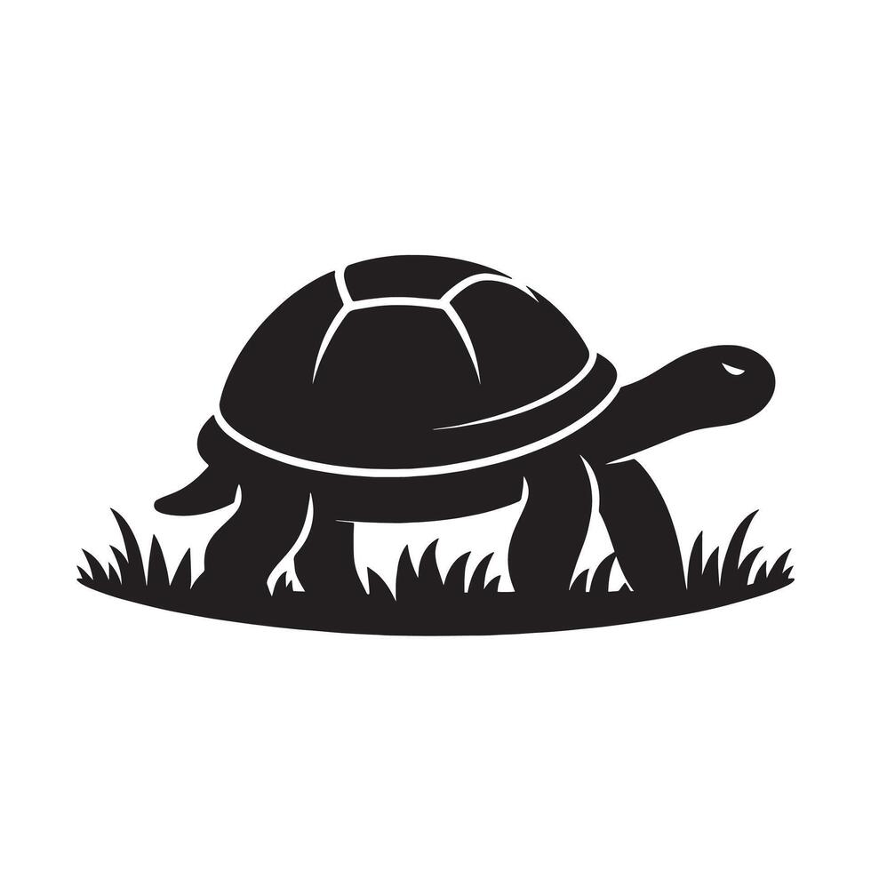 silhouette tortoise walking on the grass vector