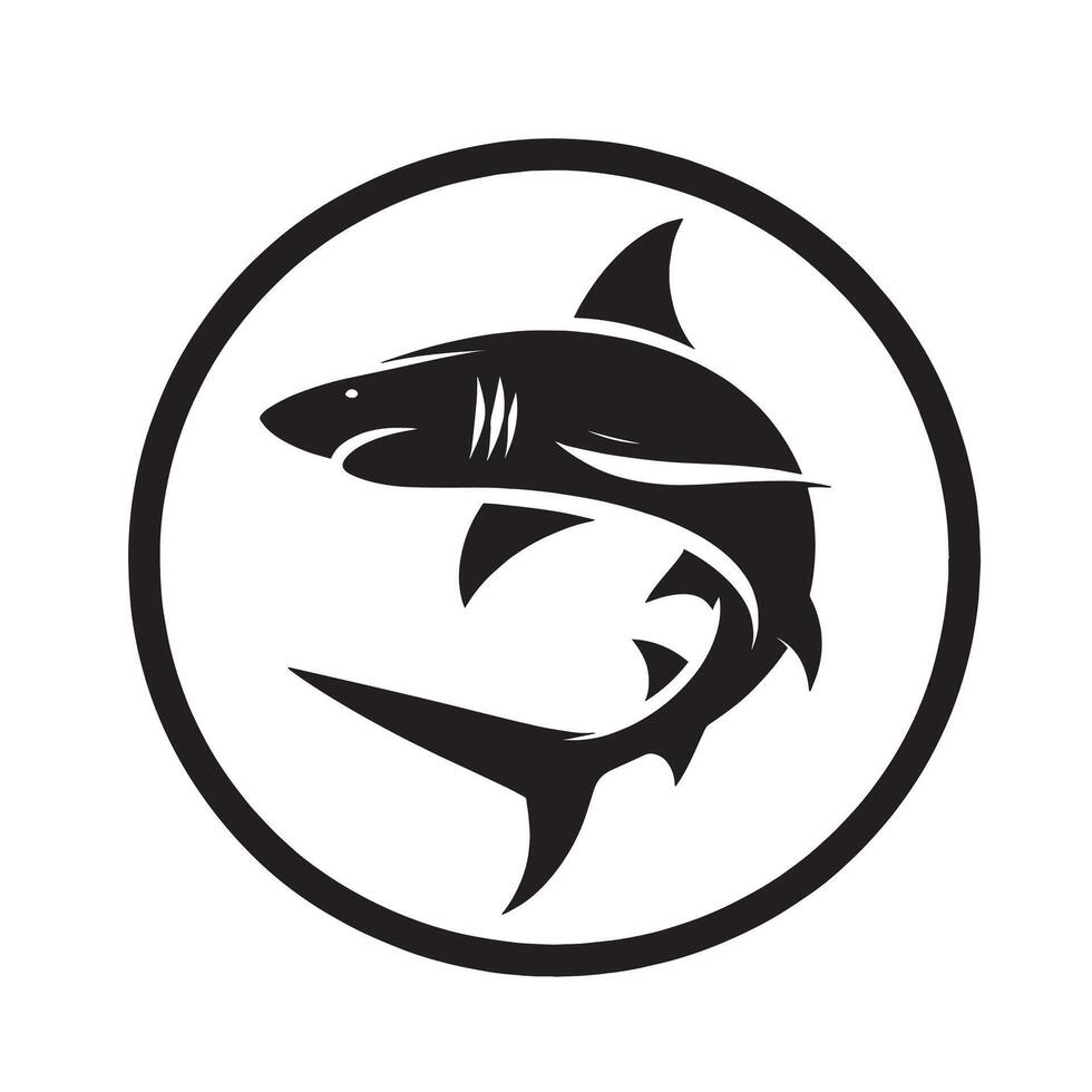 silhouette jump of shark on the circle vector