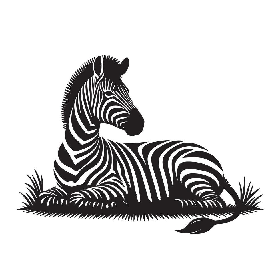 silhouette zebra lying on the grass vector