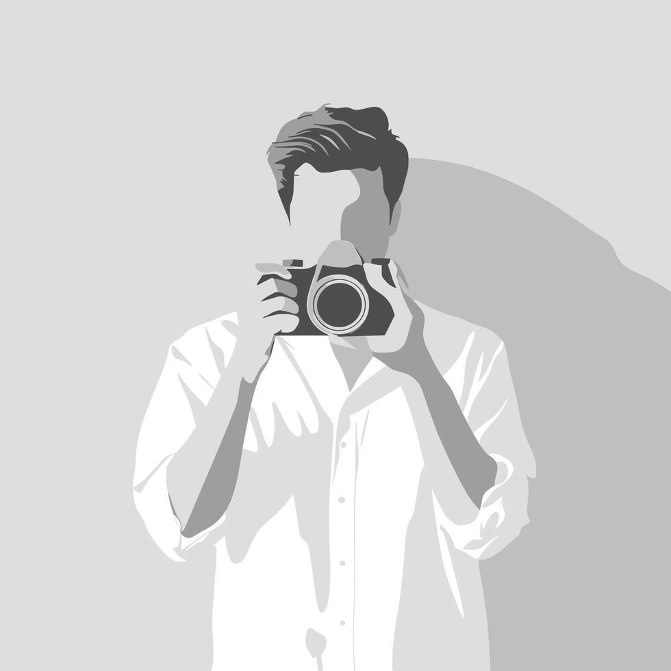 Stylish Photographer with Camera in Monochrome vector