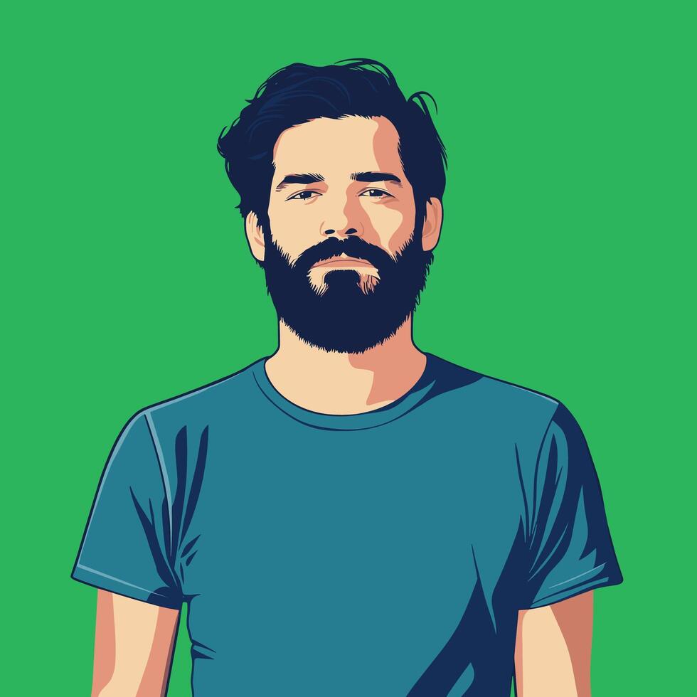 Illustrative Portrait of a Bearded Man on a Vibrant Green Background vector