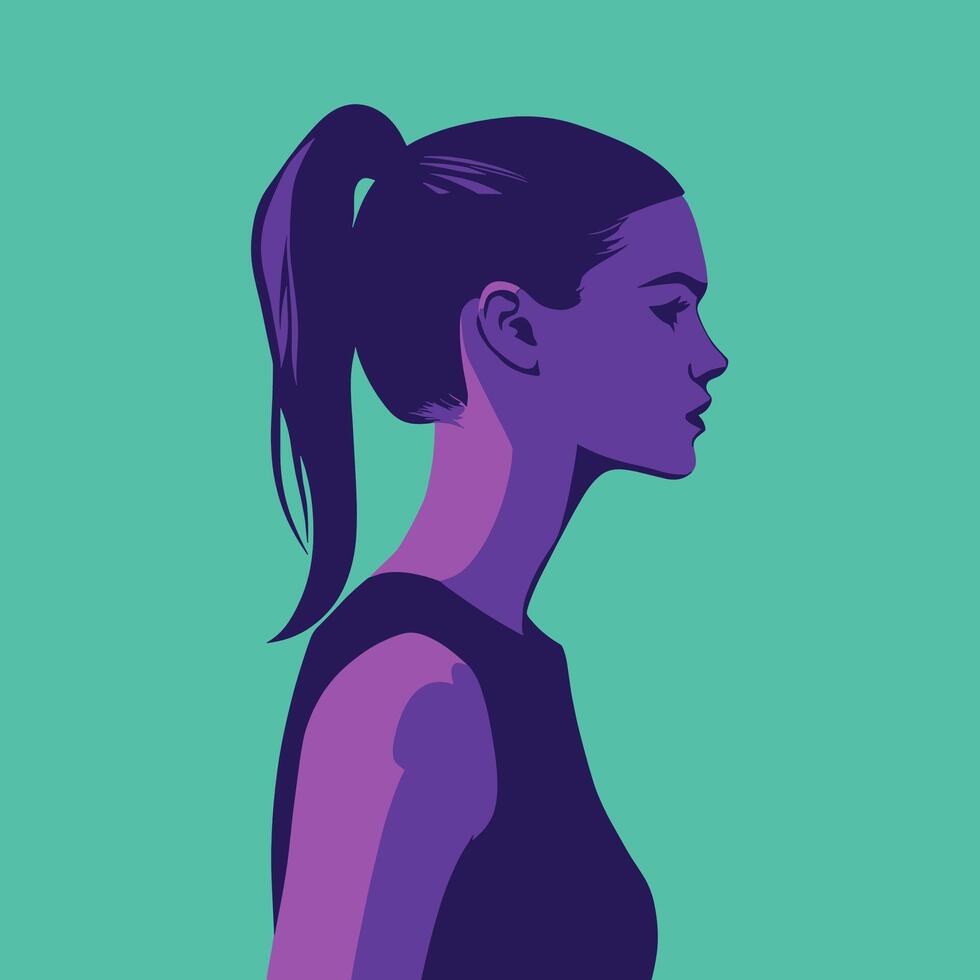 Profile Silhouette of Woman in Bold Pop Art Style Portrait vector