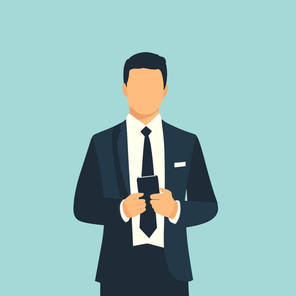 Businessman Using Smartphone. Modern Corporate Portrait. Illustration. Minimalist Illustration . vector