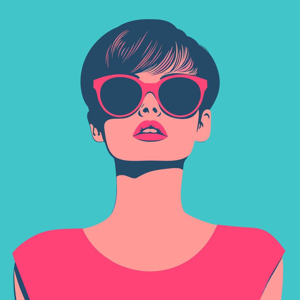 Retro Fashion Illustration of a Woman with Pink Sunglasses vector