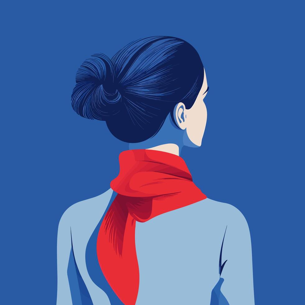 Elegant Woman with Red Scarf, Back View Illustration vector