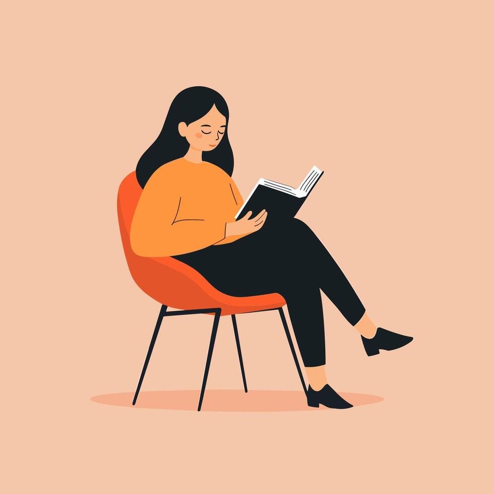 Woman Relaxing and Reading a Book in Cozy Setting vector