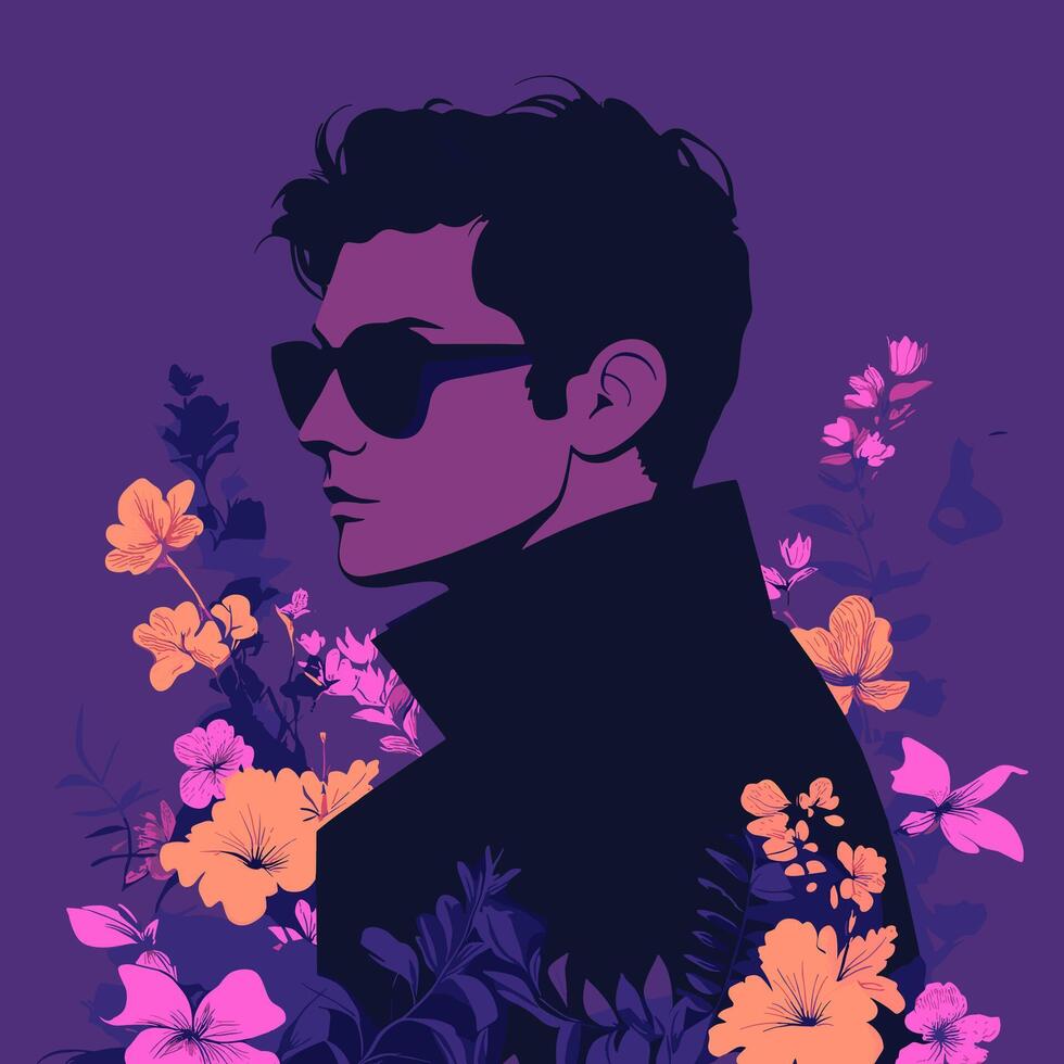 Stylish Man Profile with Vibrant Floral Accents vector