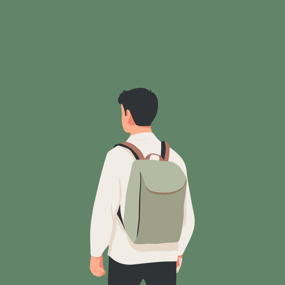 Back View of a Young Man with a Backpack, Minimalist Illustration vector