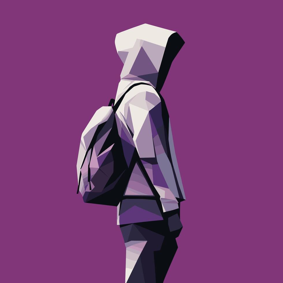 Low Poly Illustration of Person Wearing a Hoodie and Backpack. Illustration. Minimalist Illustration . vector