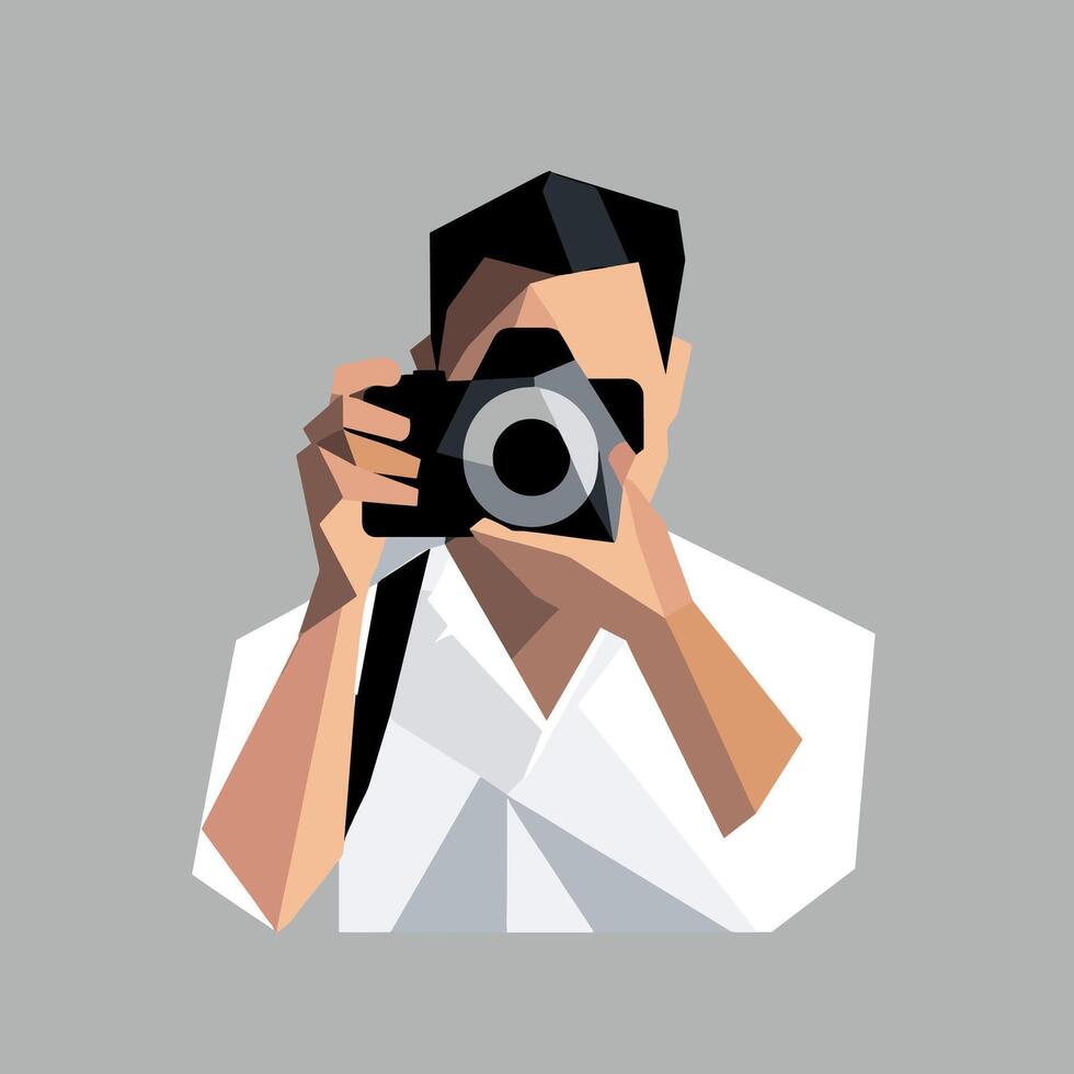 Photographer with Camera in Low Poly Style. Illustration. Minimalist Illustration . vector