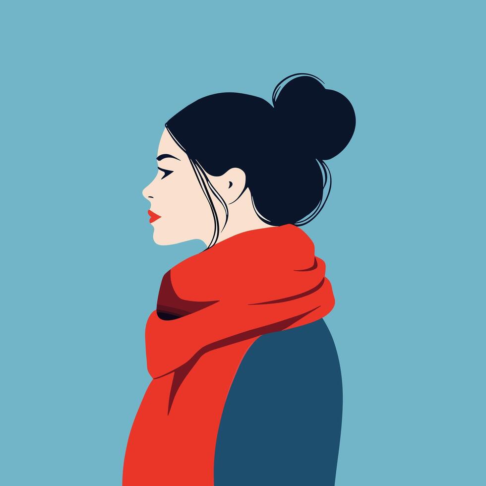 Side Profile of a Woman in a Red Scarf, Modern Art vector
