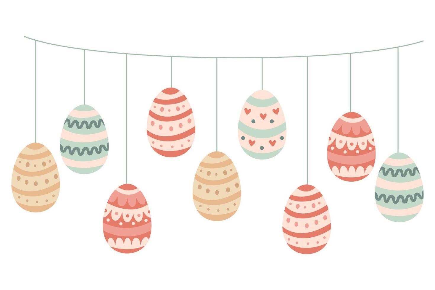 Easter garland with colorful eggs. Illustration in hand drawn flat style, pastel colors. Perfect for greeting cards, invitations, seasonal banners, and holiday designs vector