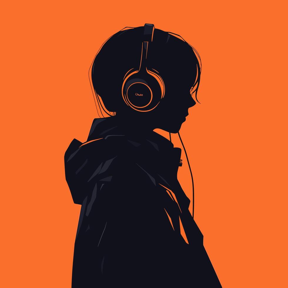 Silhouette of a Person Listening to Music with Headphones vector