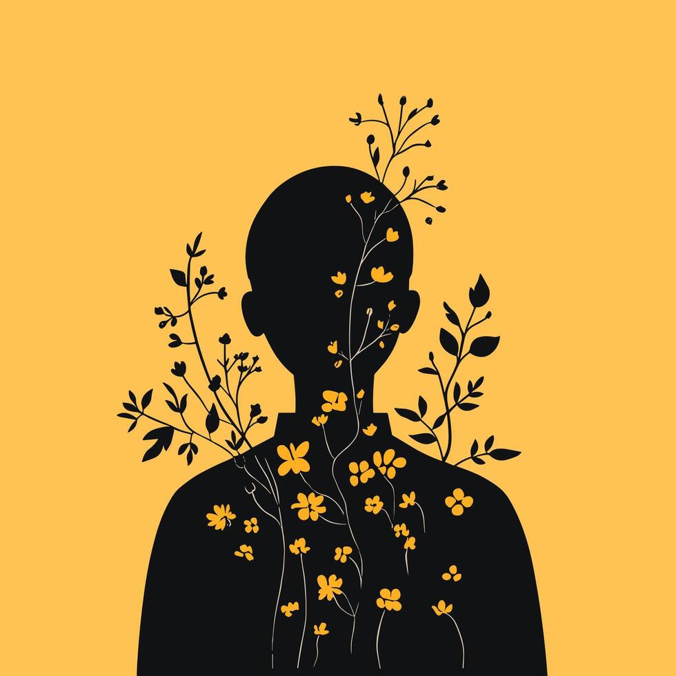Silhouette of a Person with Blooming Flowers vector