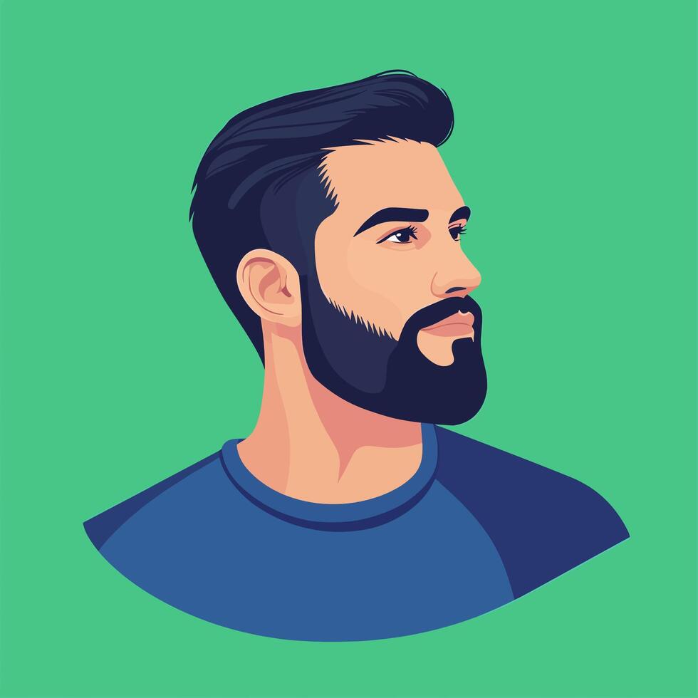Modern Illustrated Portrait of a Bearded Man on Green Background vector