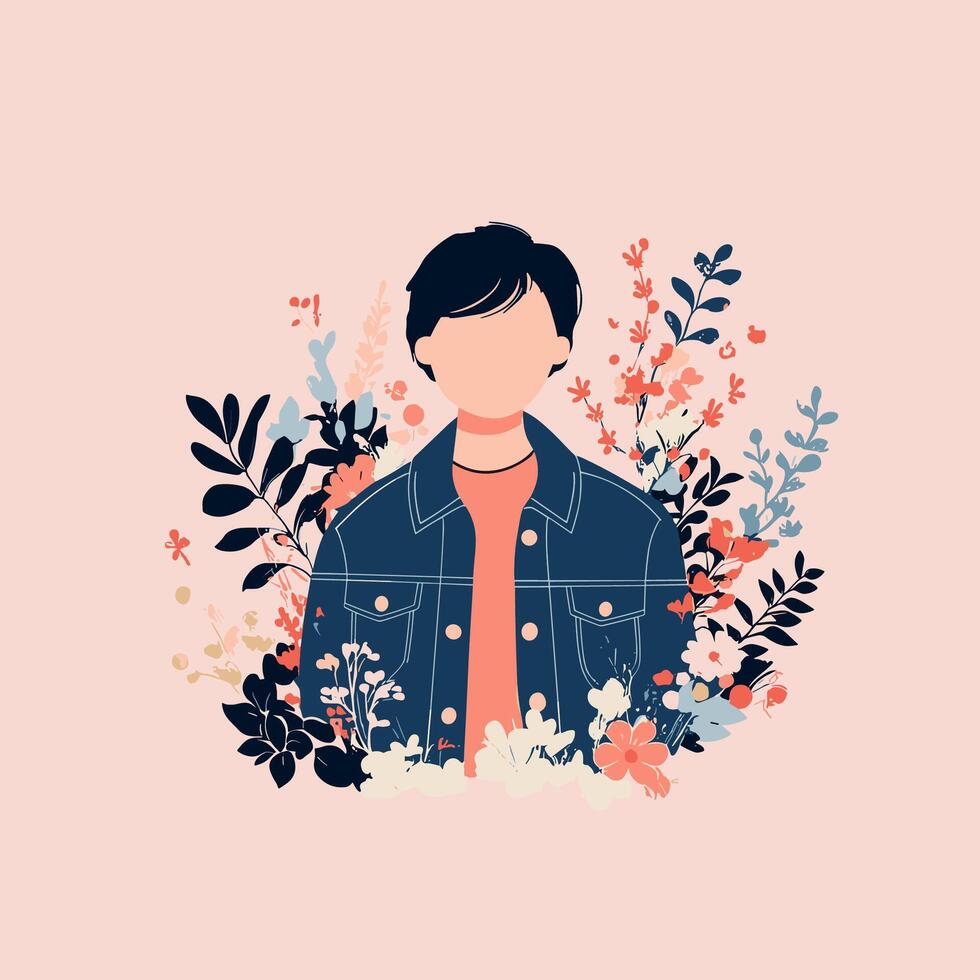 Stylish Person in Denim Jacket with Floral Background vector