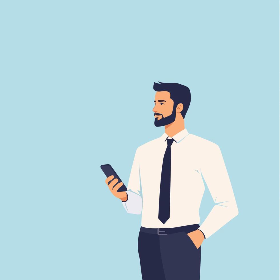 Businessman Holding Smartphone in Modern Minimalistic Design vector