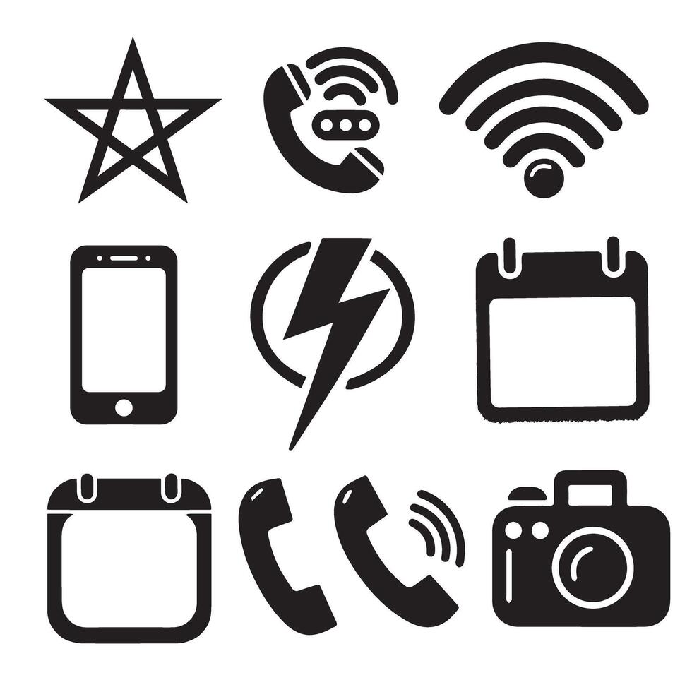 Different icons set like camera, calendar, wifi, phone Art Illustration vector