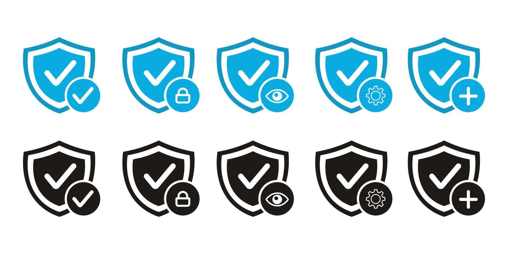 Shield Check Mark Icon locker, eyes, gear and medical plus icon symbol vector