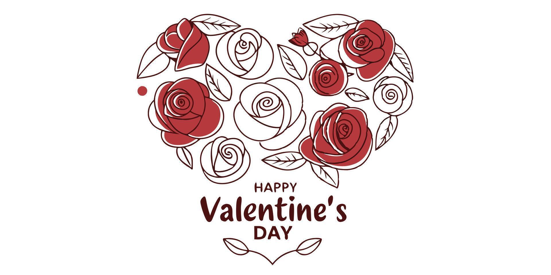 Stylized heart shape made of red and white roses o full of romantic and artistic elements perfect for Valentine's Day and creative designs. vector