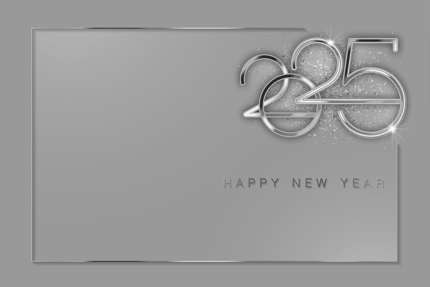 2025 New Year silver logo design. Holiday greeting card. Copy space. design for greeting card, invitation, calendar, party, white gold festive banner isolated on light gray background vector