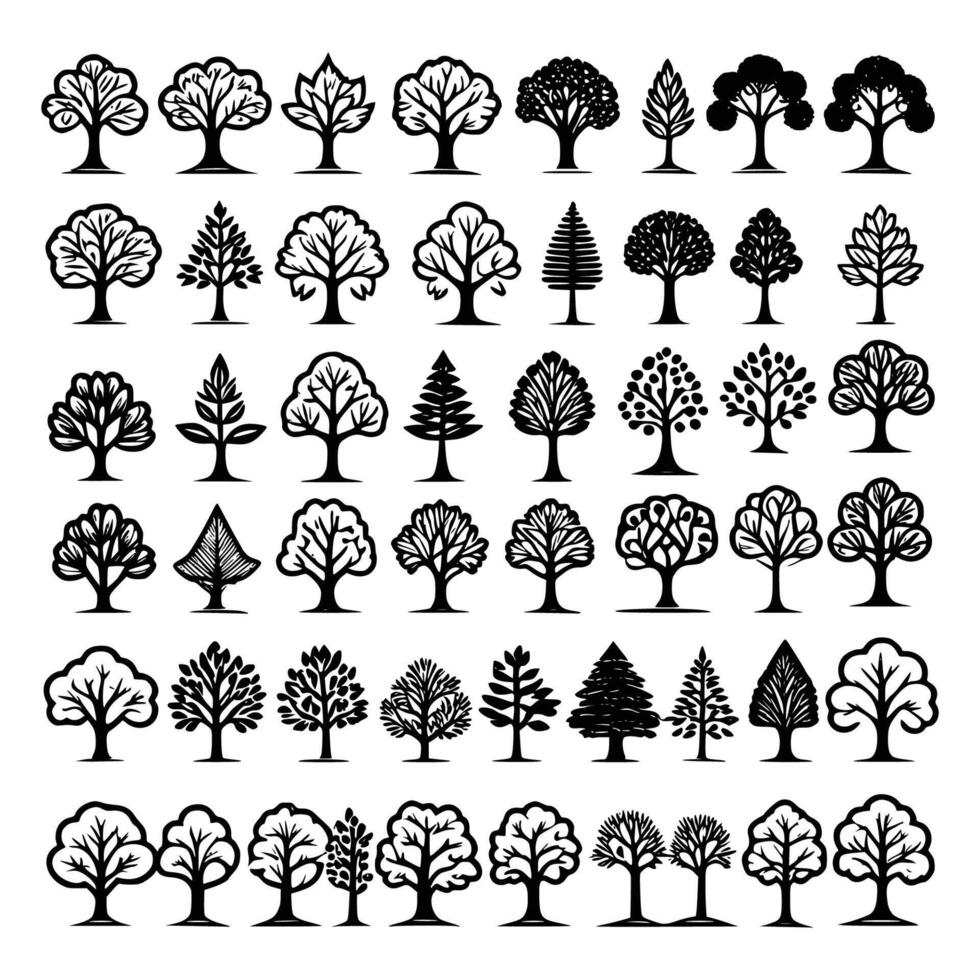 Various black multiple trees icon art set vector
