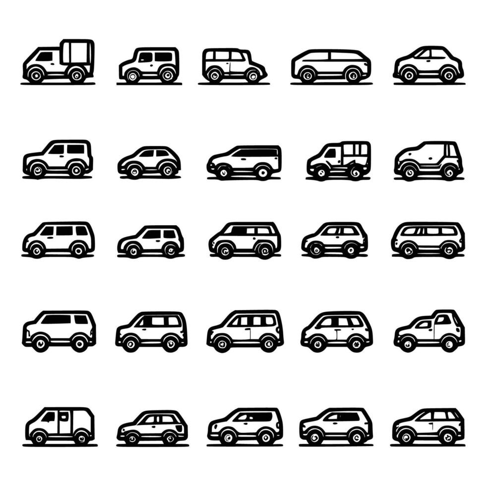 Different type of vehicles and car icon set vector