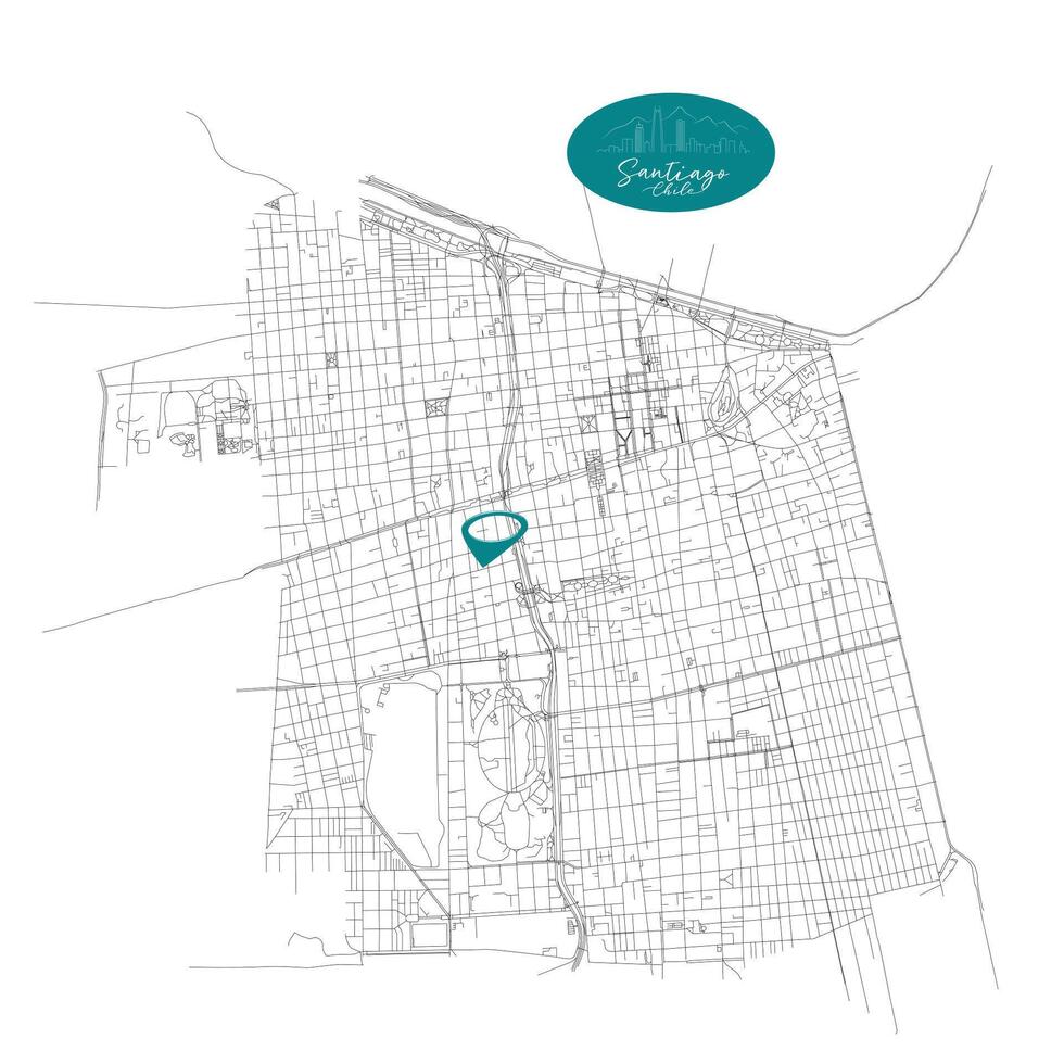 Santiago, Chile,detail Streets Roads Map with location pin, illustration element image vector