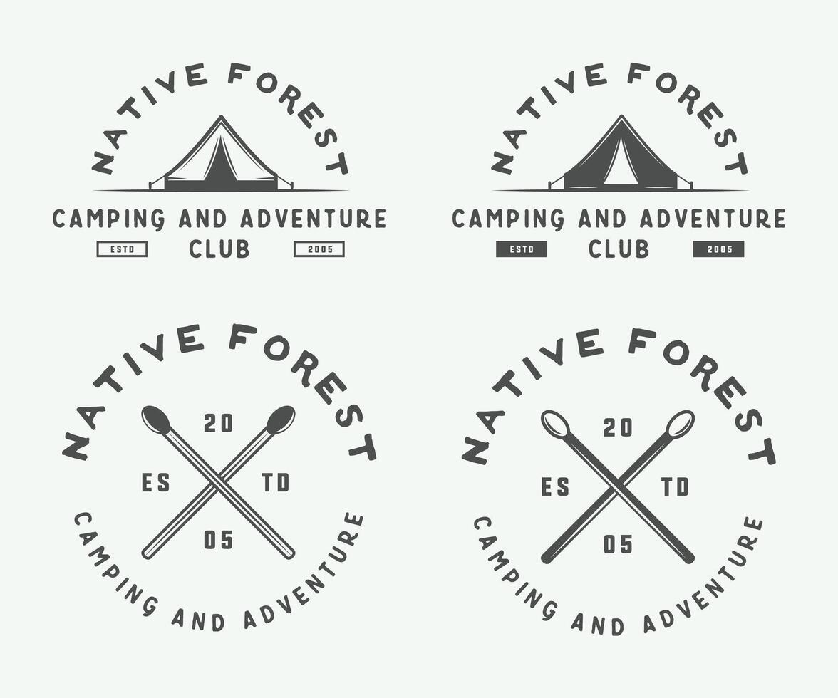 Four logos for native forest camping and adventure club vector