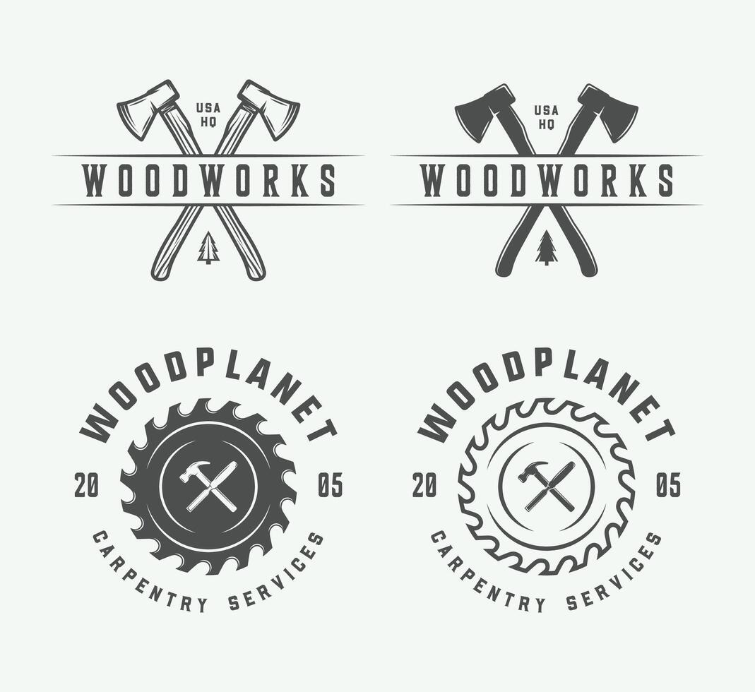 Woodworking logo design set vector