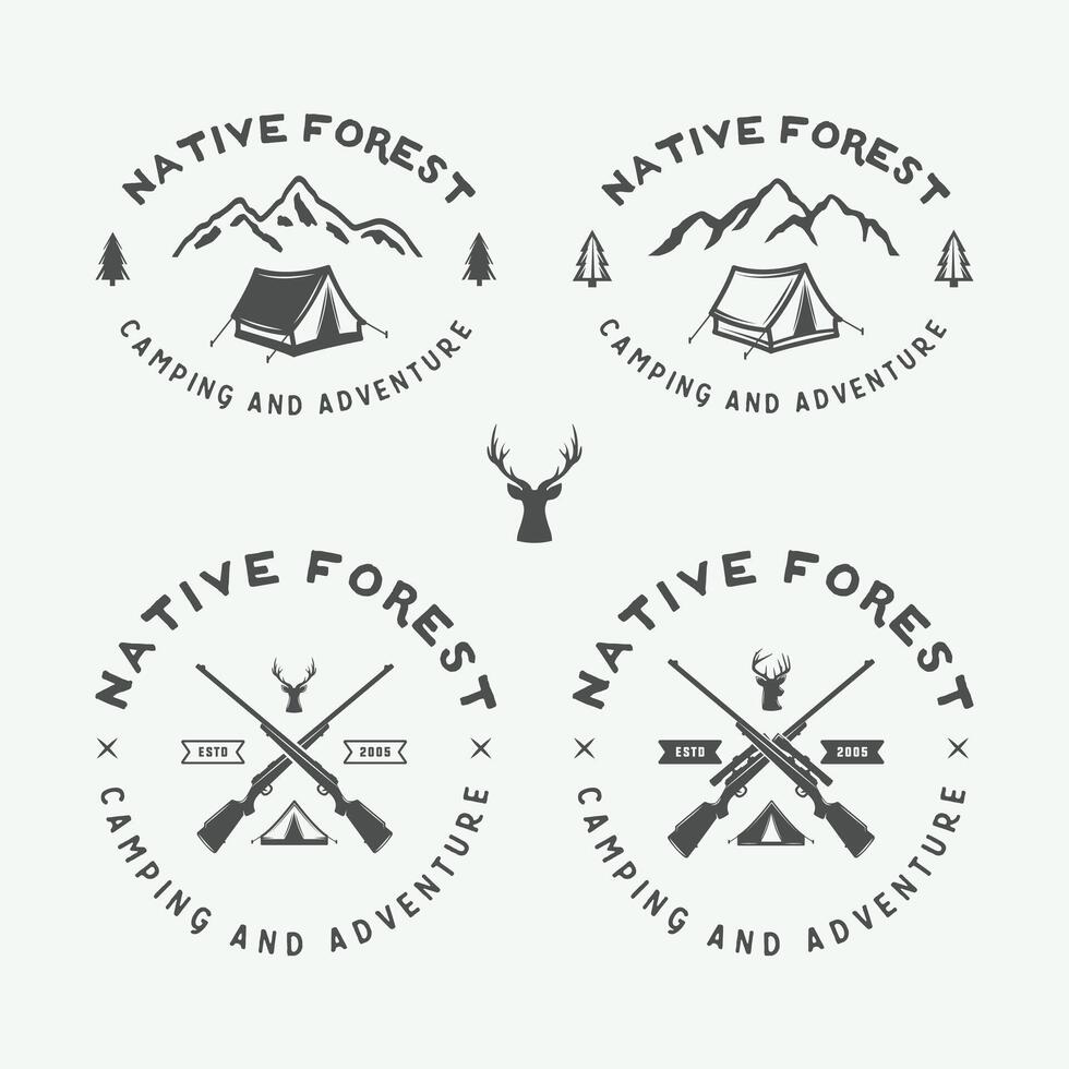 Four logos for native forest camping and adventure vector
