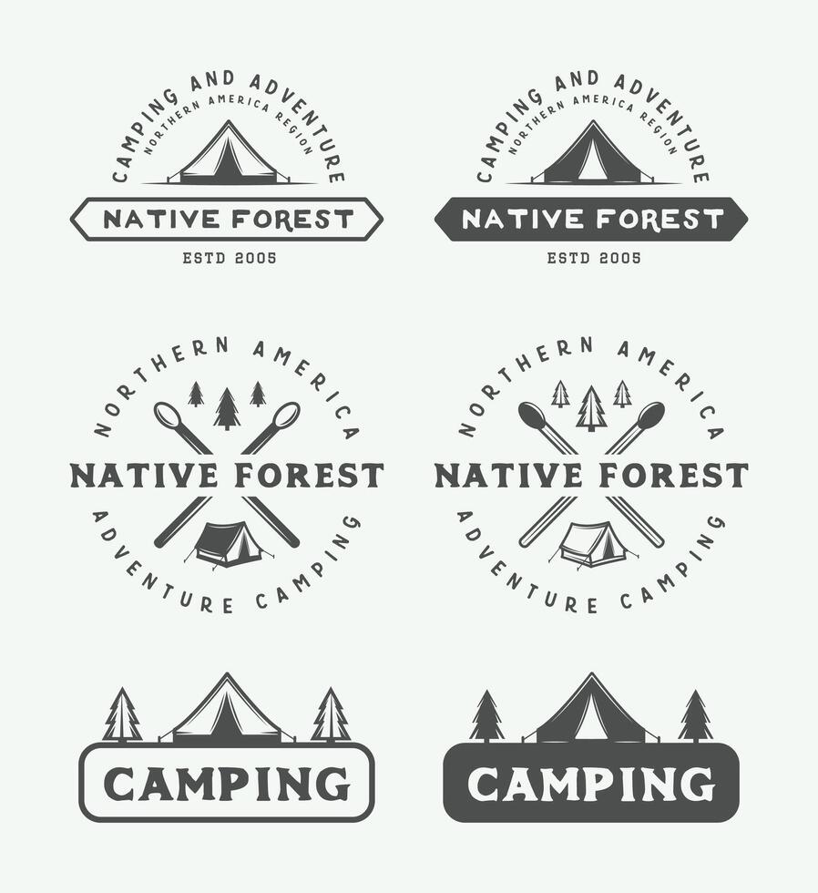 Four different logos for native forest camping vector