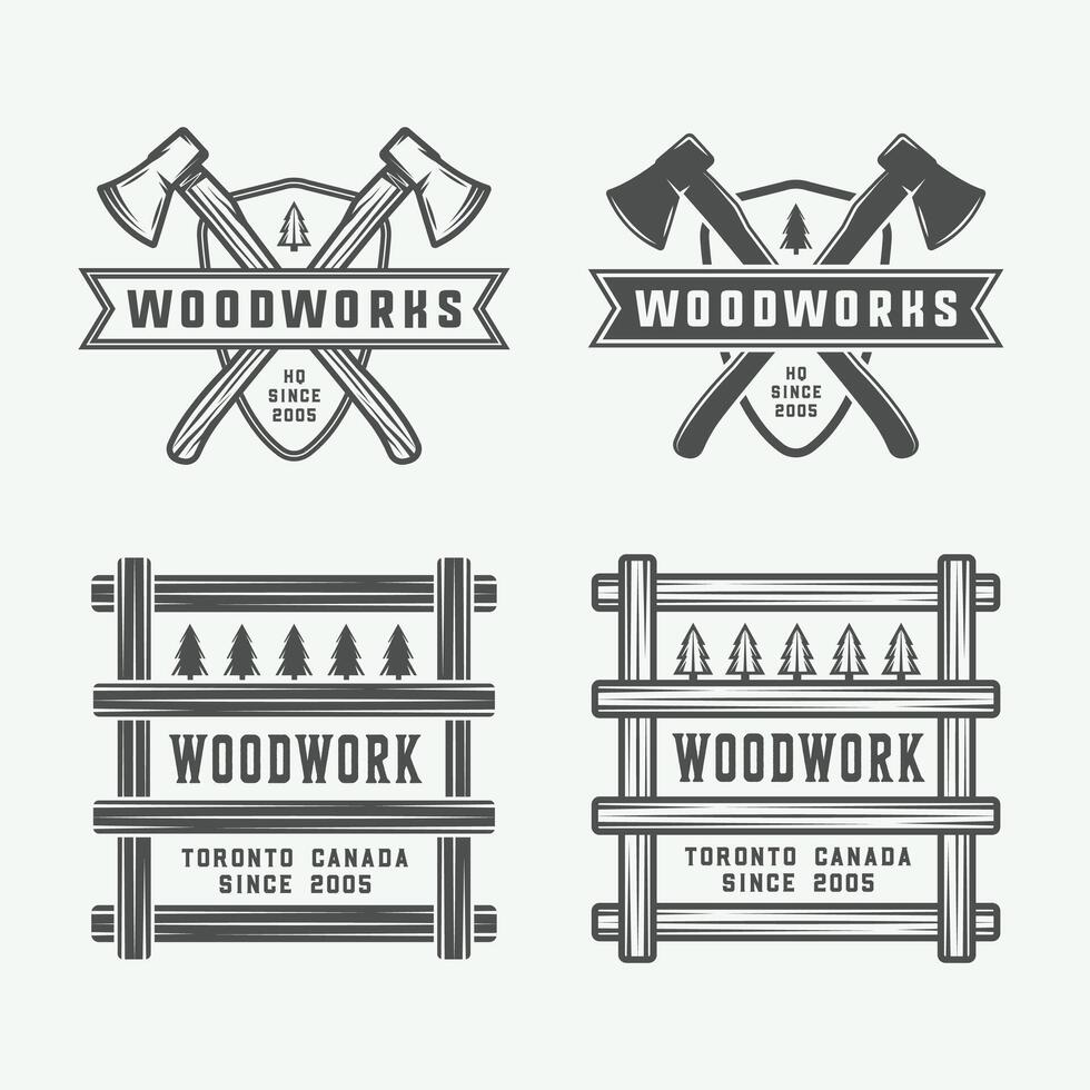 Woodwork logo design set illustration vector