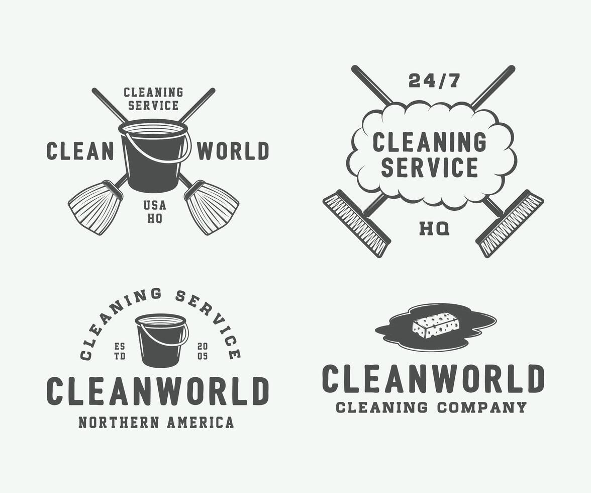 Four different cleaning service logos vector