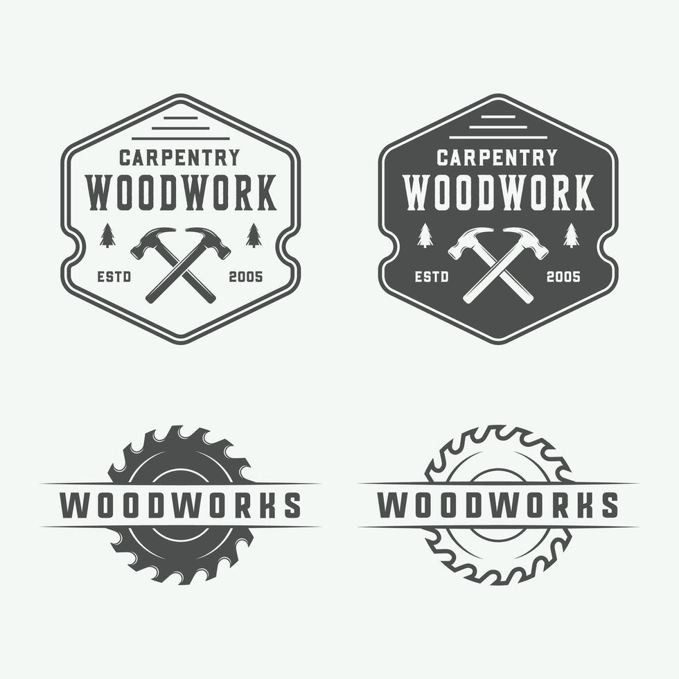 Woodworking logo design set vector