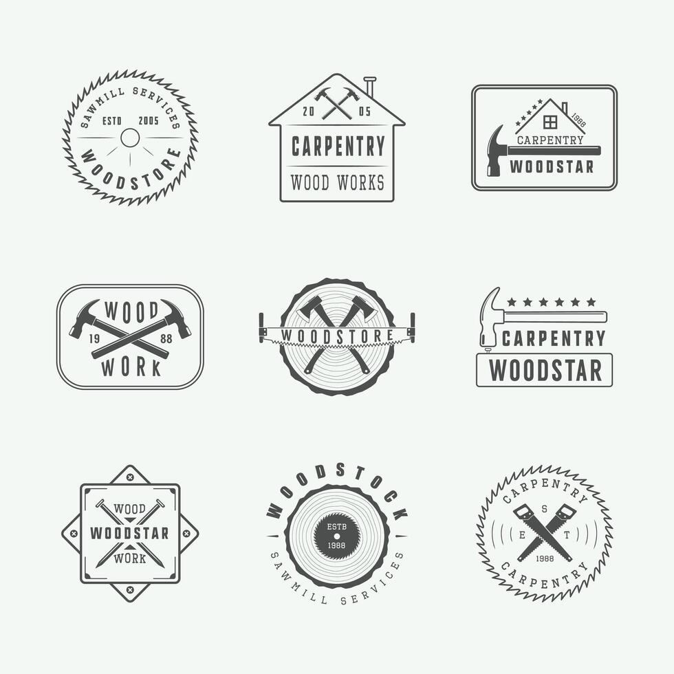 Woodworking and construction logos and badges vector