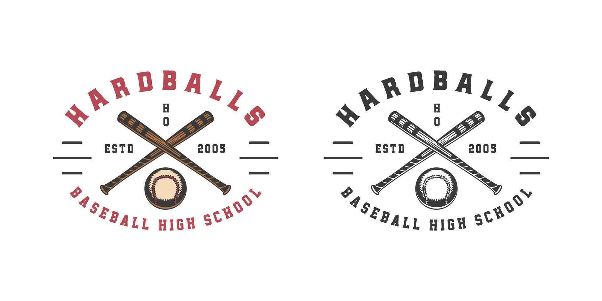 Minimalist Baseball Team Crests with two bats and baseball ball vector