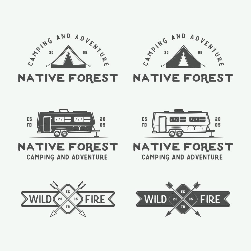 Four different logos for the native forest camping adventure vector