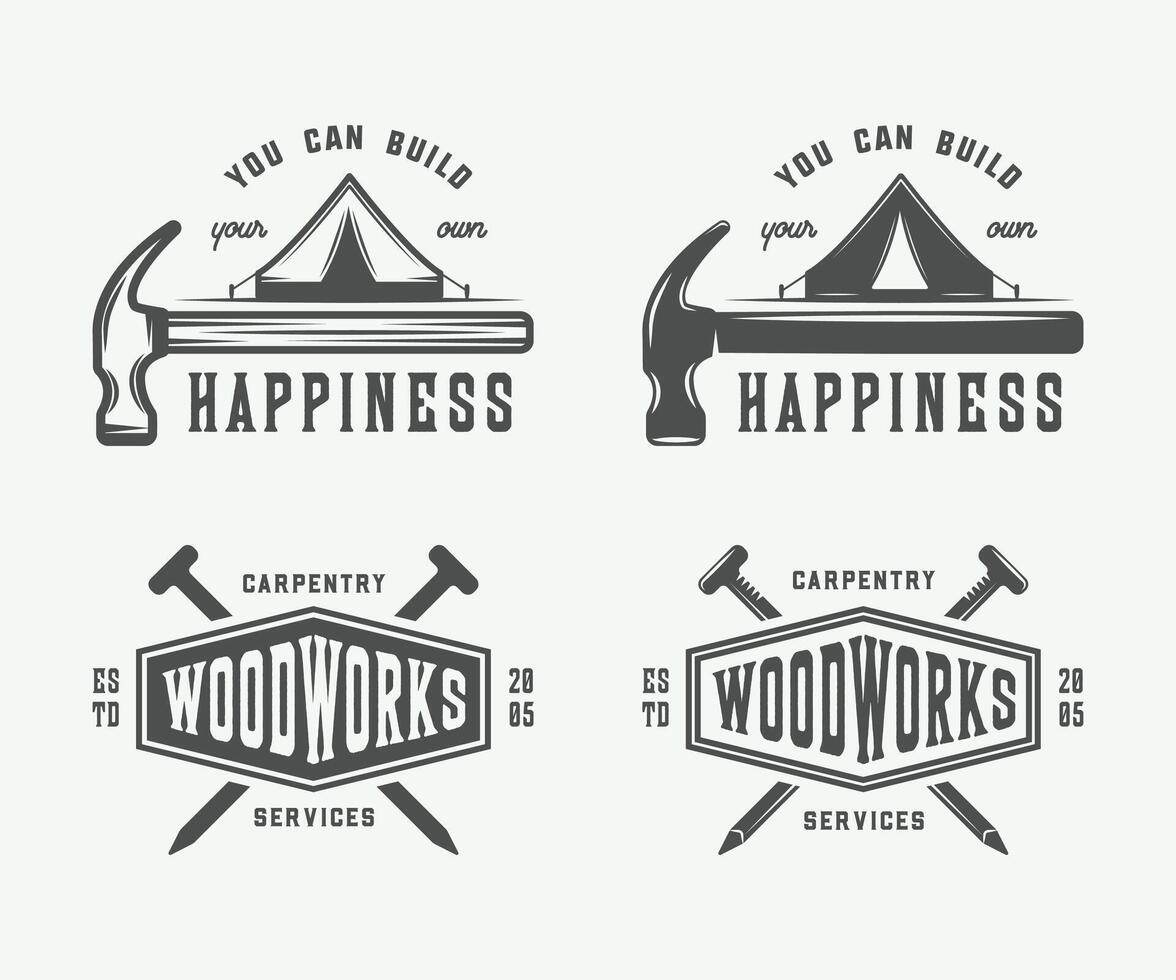 Woodworking logos and badges set vector