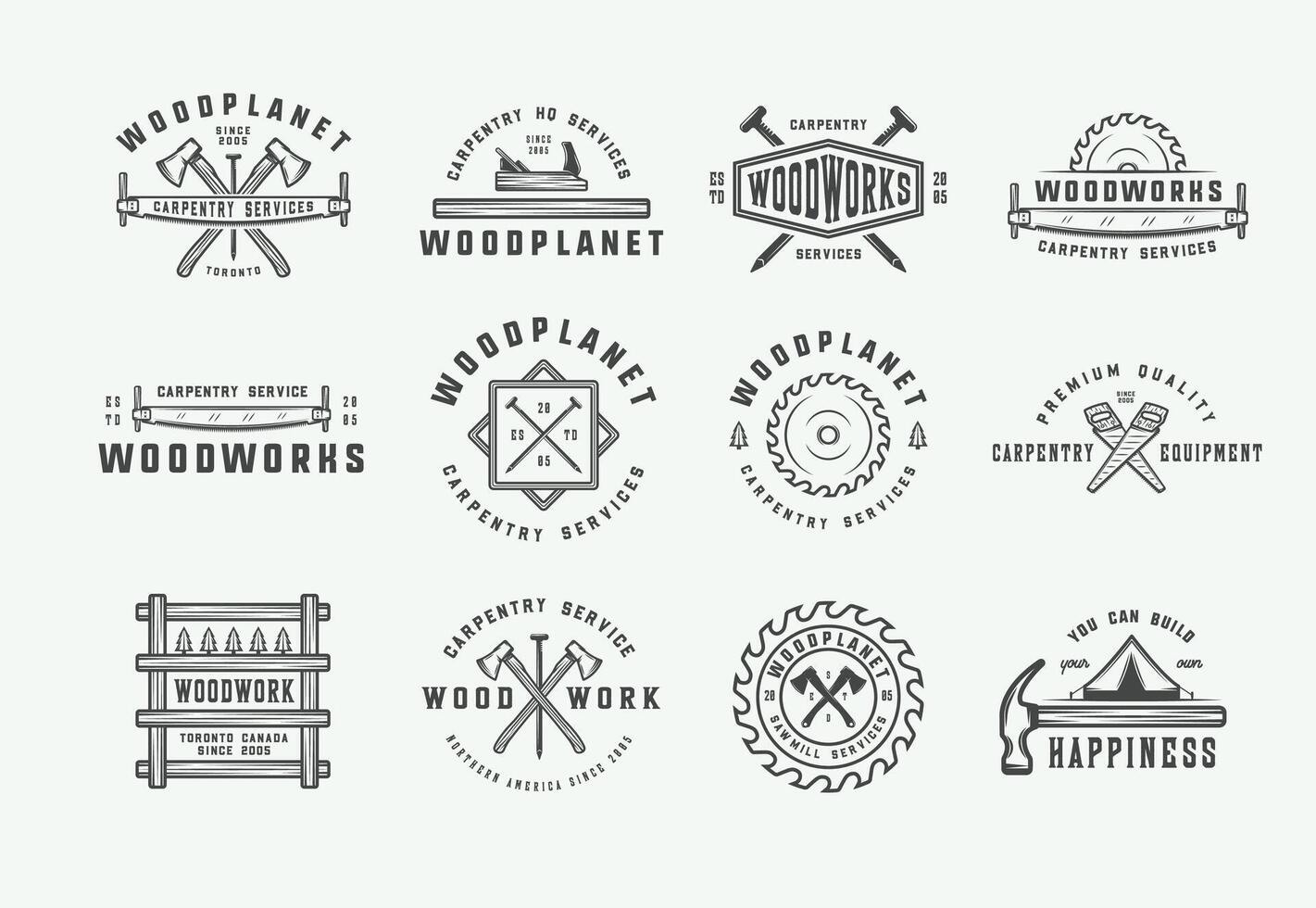 Woodworking and woodworking logo set vector
