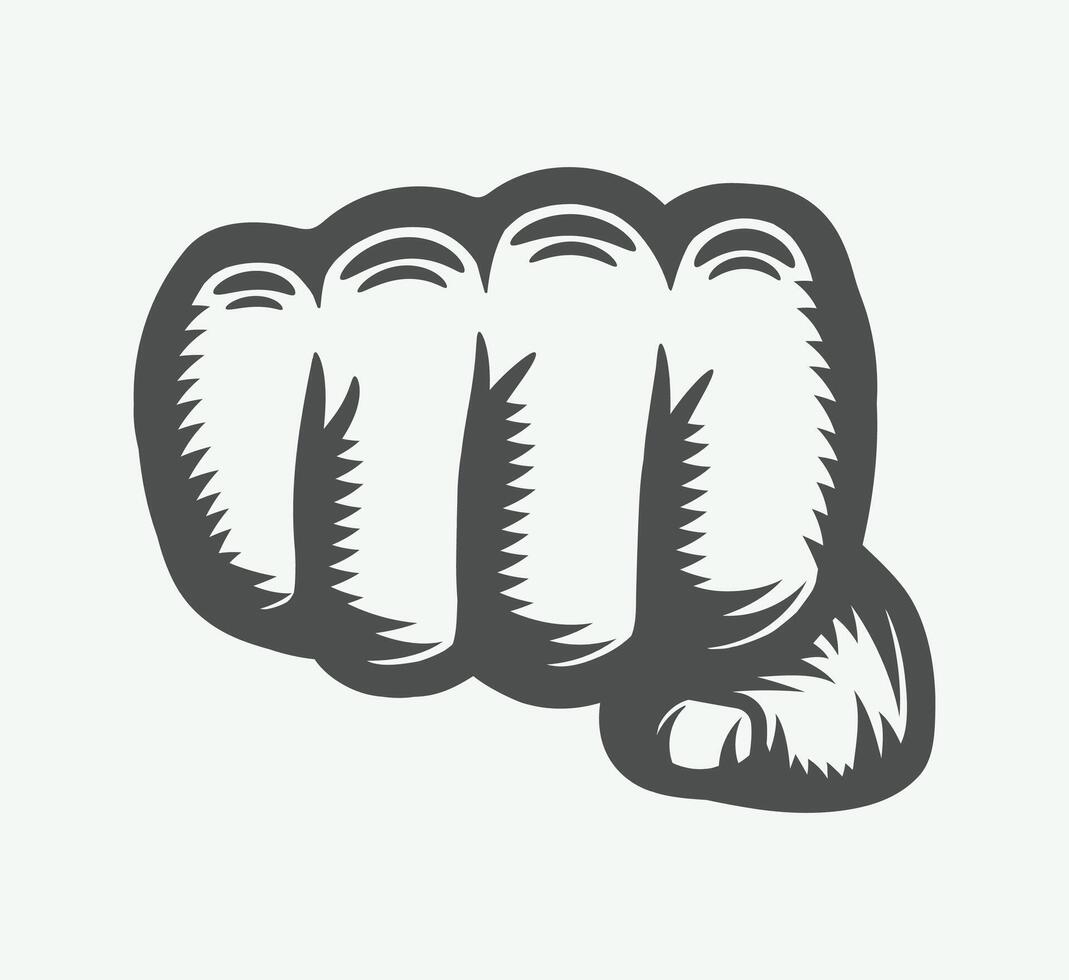 A fist is shown in a black and white drawing vector
