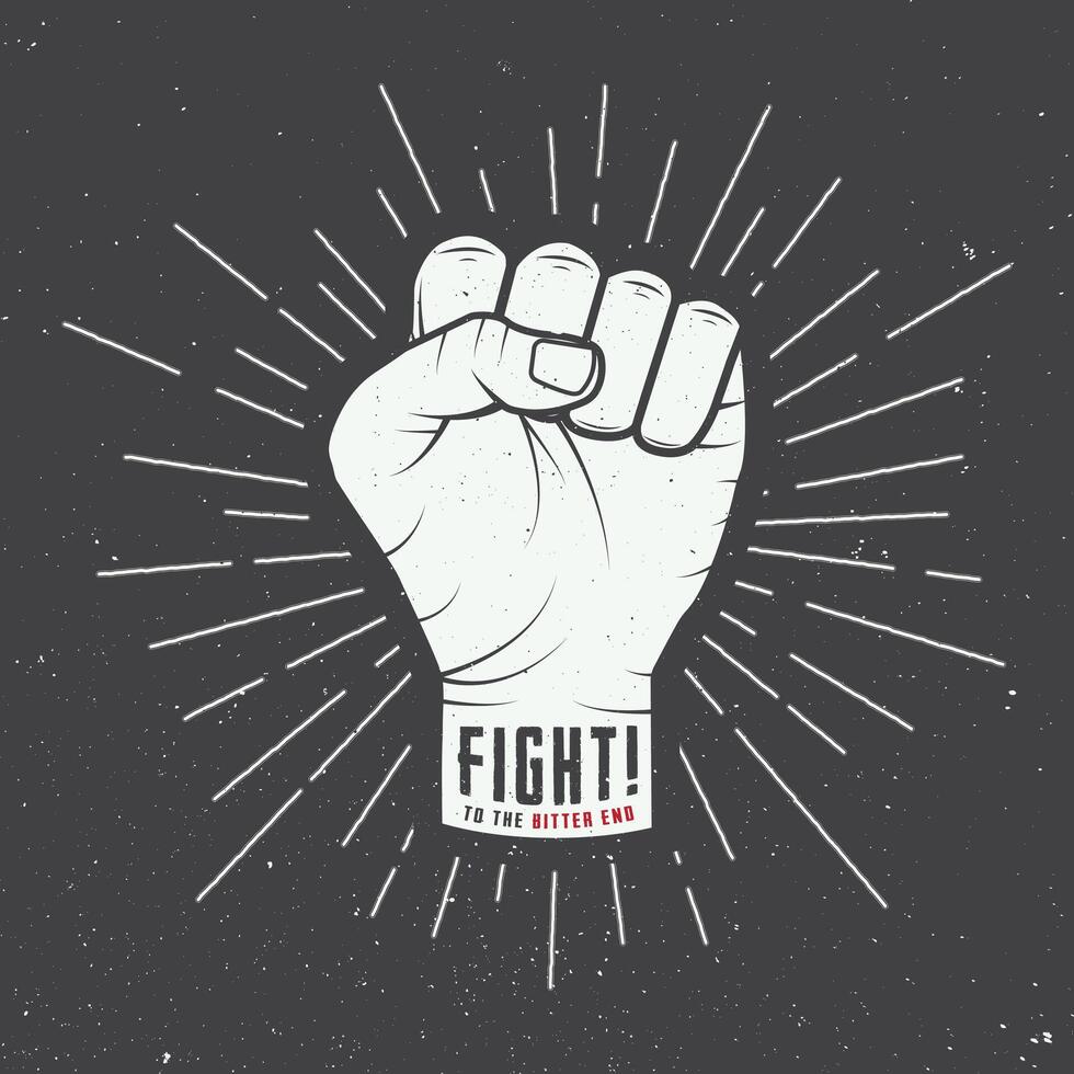 Fight poster with clenched fist and text fight vector