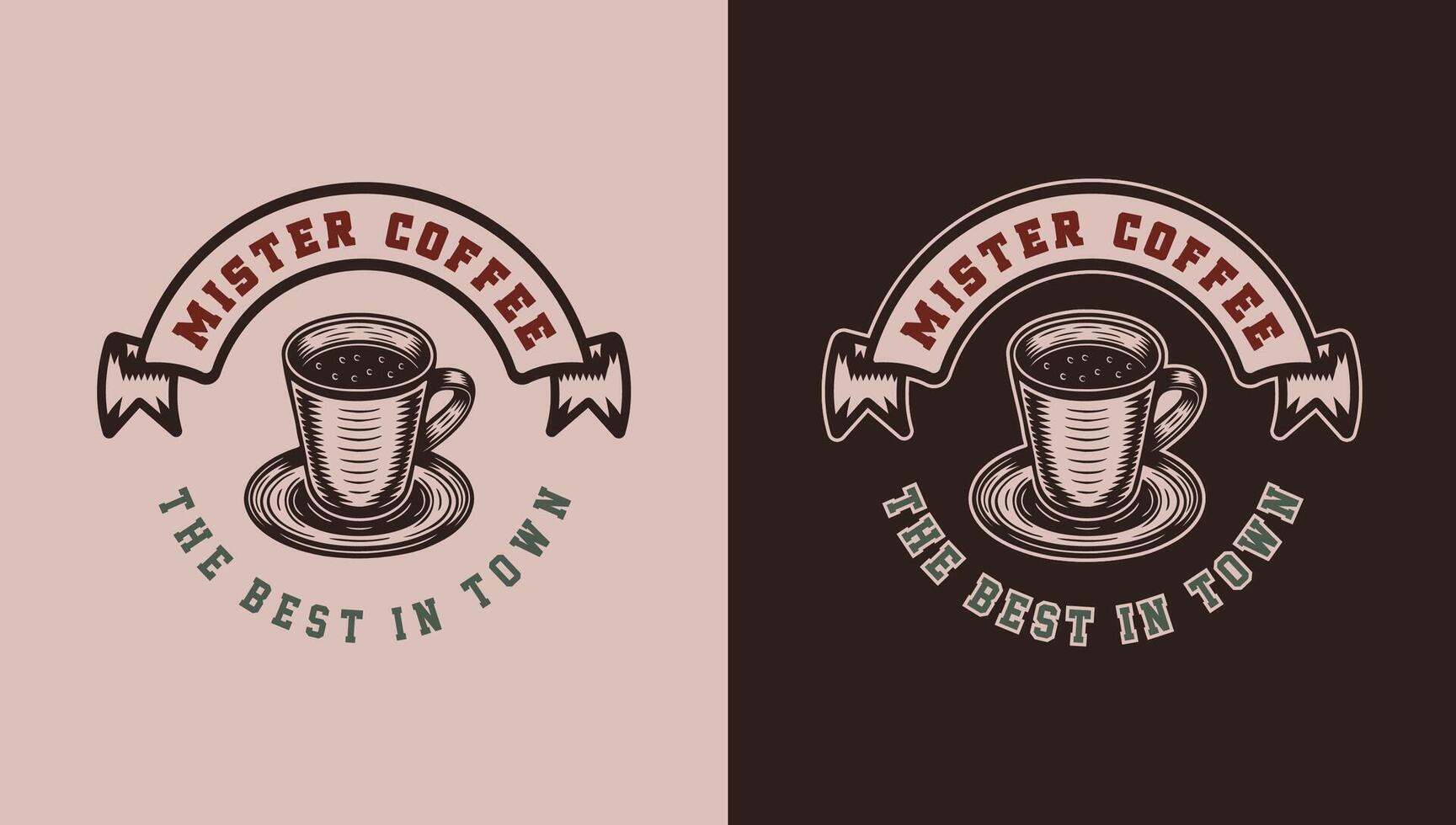 Two logos for coffee shops, one with a cup of coffee and the other with a cup of vector